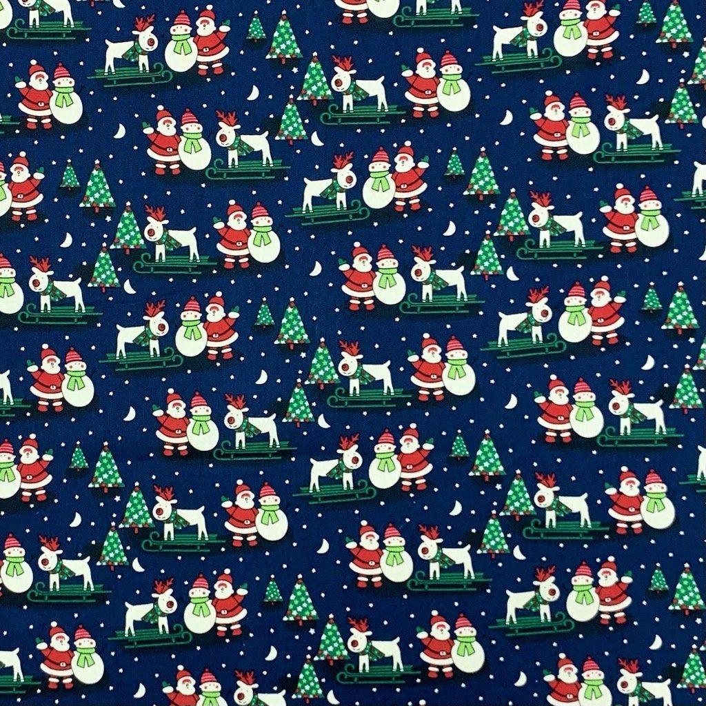 Reindeer Sledge and Santa Cotton Fabric - Pound Fabrics