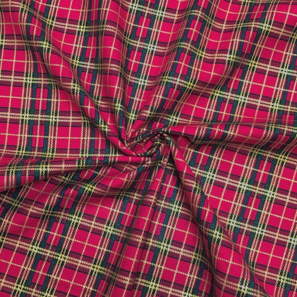 Xmas Checkered Rose & Hubble Christmas Cotton Fabric - Pound Fabrics