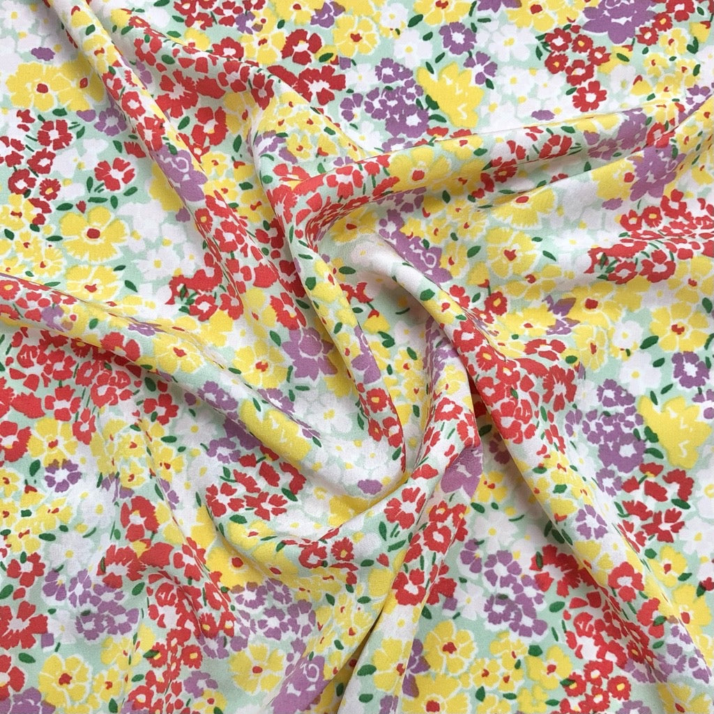 Multicoloured Large and Small Floral Polyester Crepe Fabric - Pound Fabrics