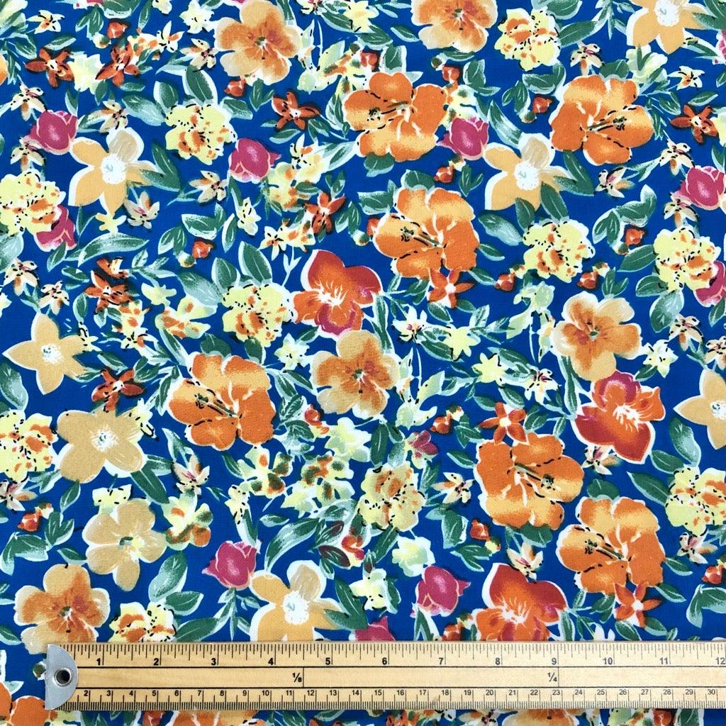 Large and Small Floral and Leaves Polyester Crepe Fabric - Pound Fabrics