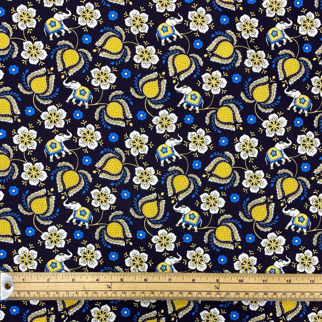 Flowers &amp; Elephants Cotton Poplin Fabric - 58&quot; wide (6570963697687)