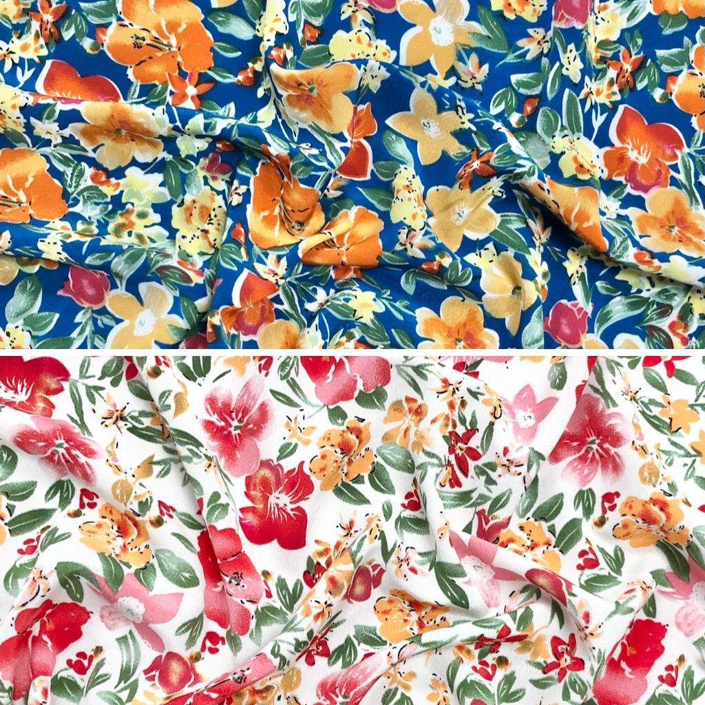Large and Small Floral and Leaves Polyester Crepe Fabric - Pound Fabrics