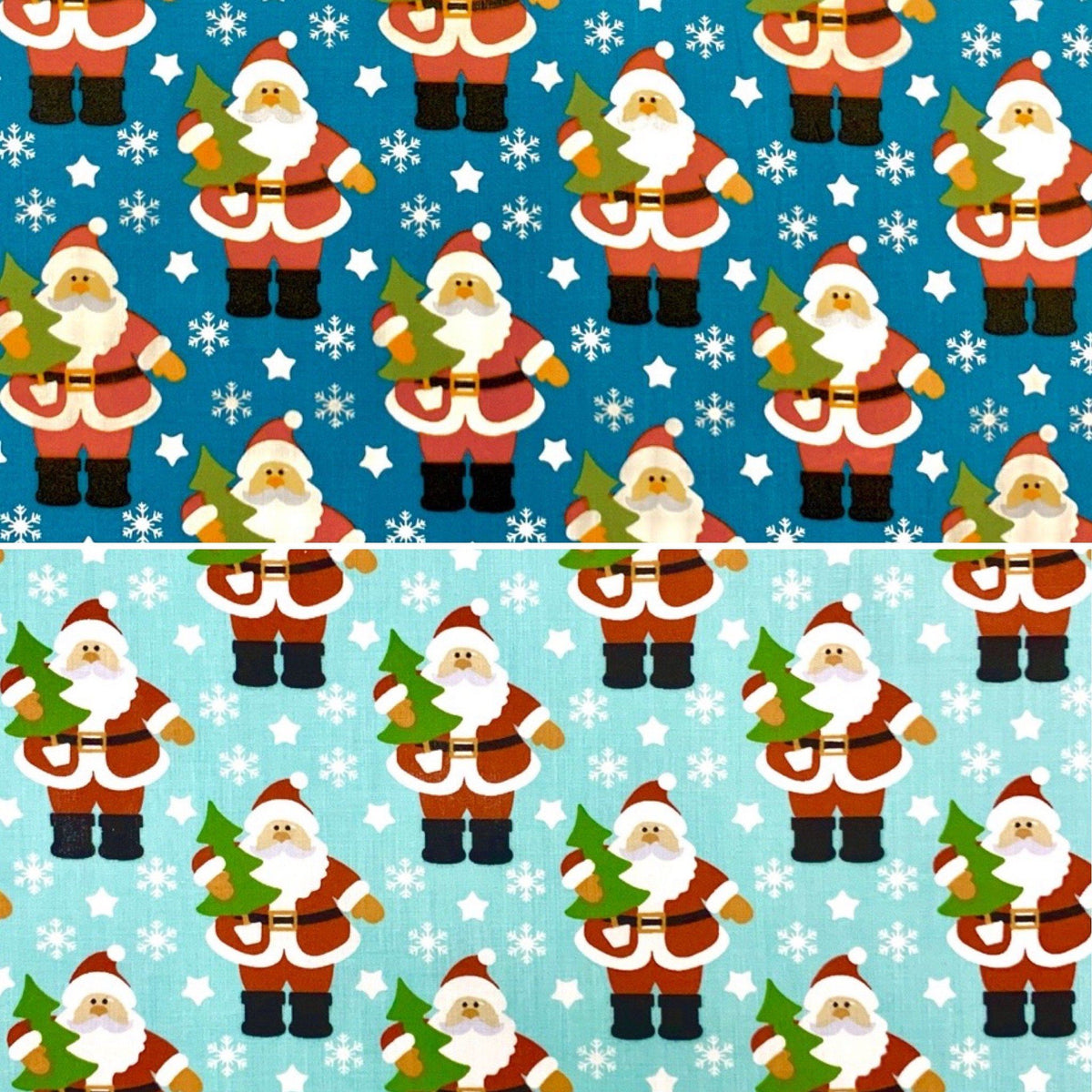 Santa Holding the Christmas Tree Polycotton Fabric (6564169875479)