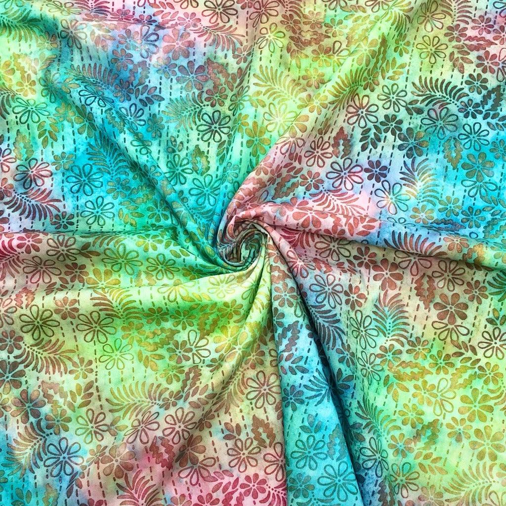 Bright Flower Dotted Lines Cotton Batik Fabric - John Louden #2 - Pound Fabrics
