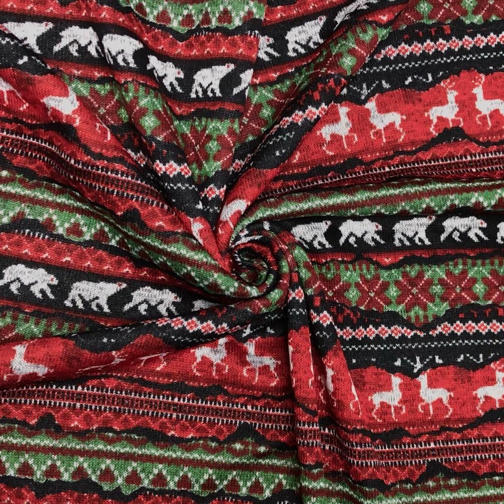 Reindeers and Polar Bears Christmas Knit Fabric - Pound Fabrics