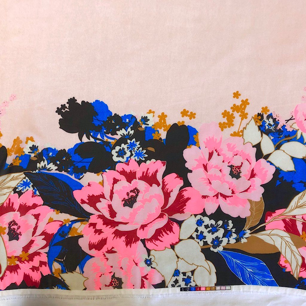 Pink Floral Border Chiffon Fabric (4390745538583)