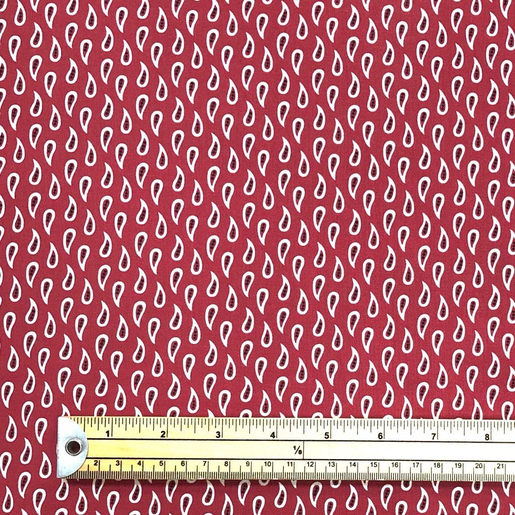 White Paisley on Red Cotton Poplin Fabric - 1 Metre PRECUT - Pound Fabrics