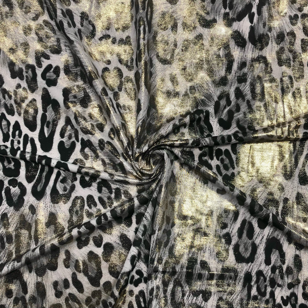 Gold Foil Leopard Skin Elastane Fabric