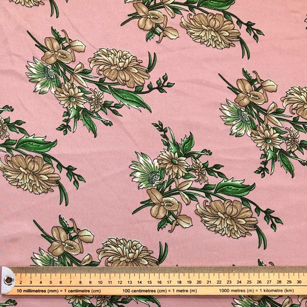 Brown and Green Floral Polyester Fabric - Pound Fabrics