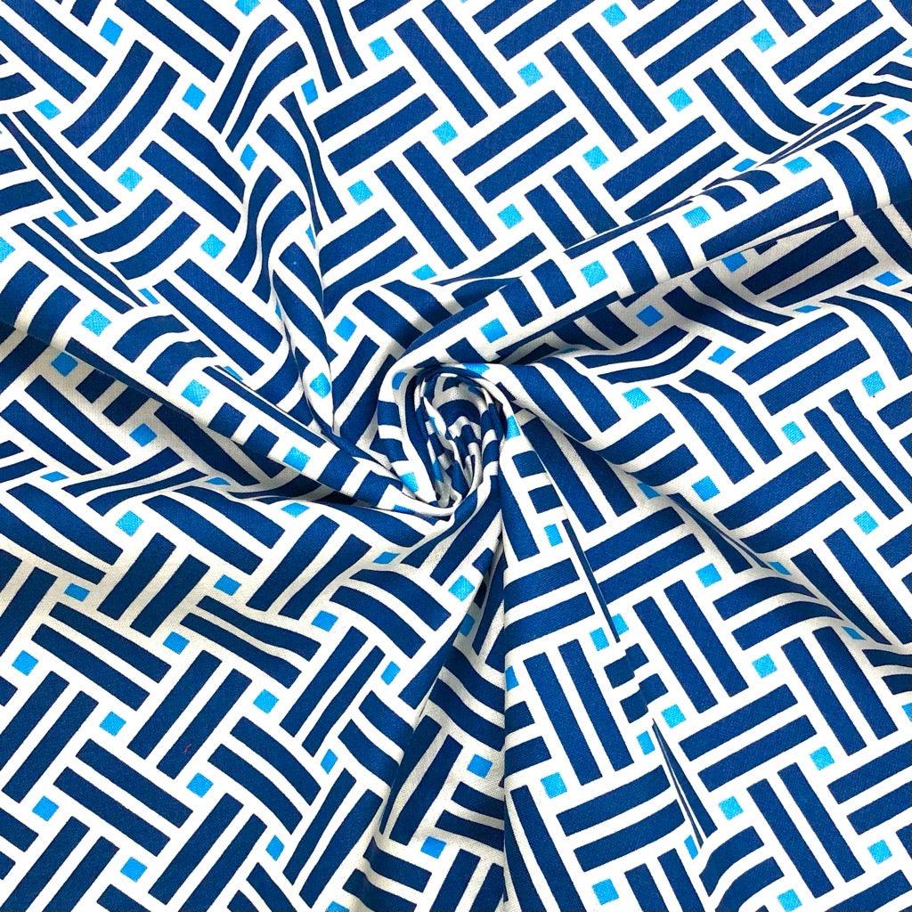 Navy Geometric Cotton Poplin Fabric - 58" wide - Pound Fabrics