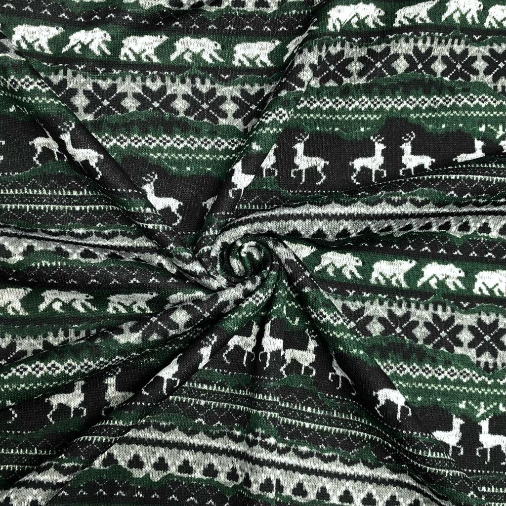 Reindeers and Polar Bears Christmas Knit Fabric - Pound Fabrics
