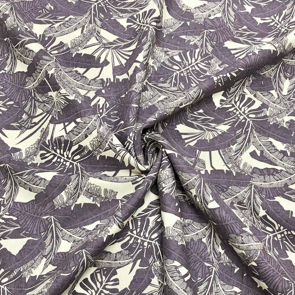 Brown Tropical Leaves on Beige Cotton Canvas Fabric - Pound Fabrics