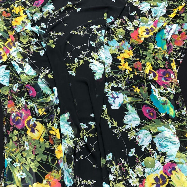 Flower Jungle on Black Double Border Chiffon Fabric – Pound Fabrics