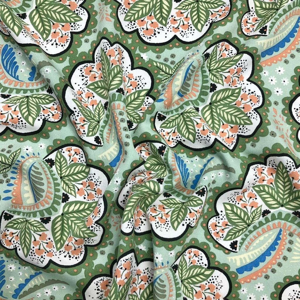 Leaves and Abstract Shapes Viscose Challis Fabric - Pound Fabrics