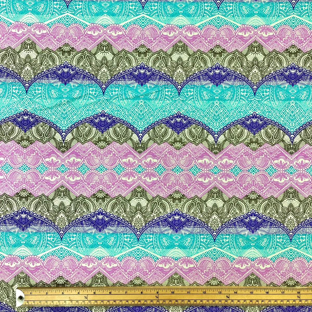 Pink and Blue Henna Print Lycra Spandex Fabric - Pound Fabrics