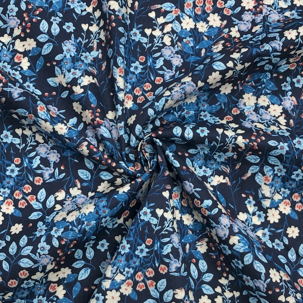 All Over Delicate Floral and Leaves Cotton Poplin Fabric