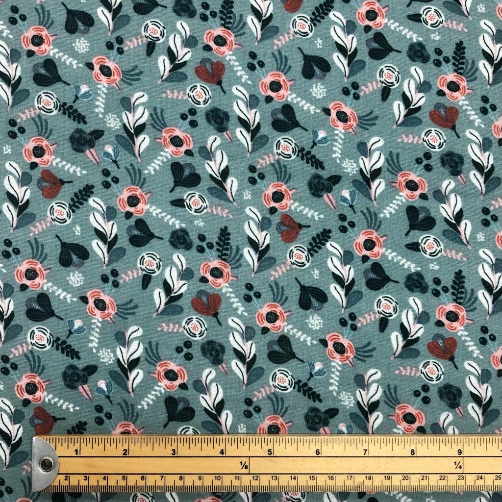 Mini Red Flowers and White Leaves Flat Double Gauze Fabric - Pound Fabrics