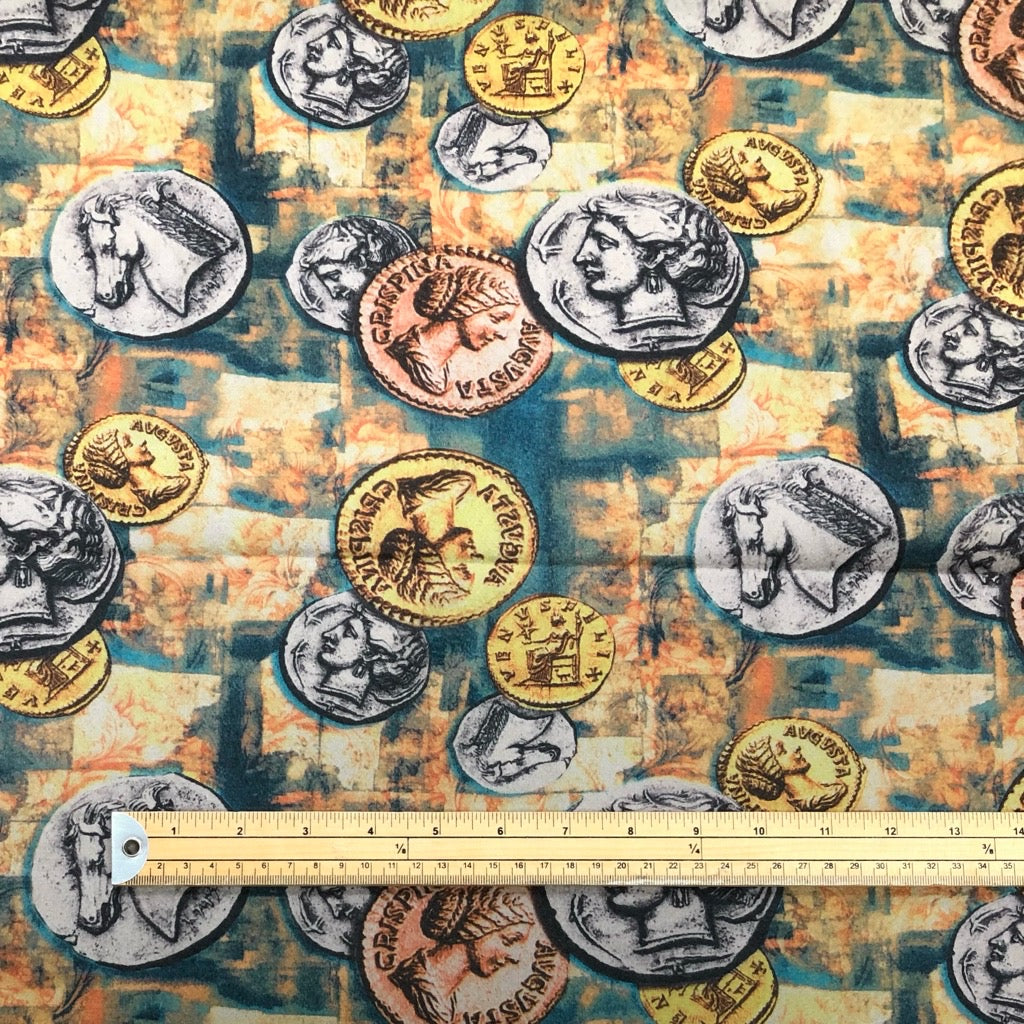 Vintage Coins Coating Fabric - Pound Fabrics