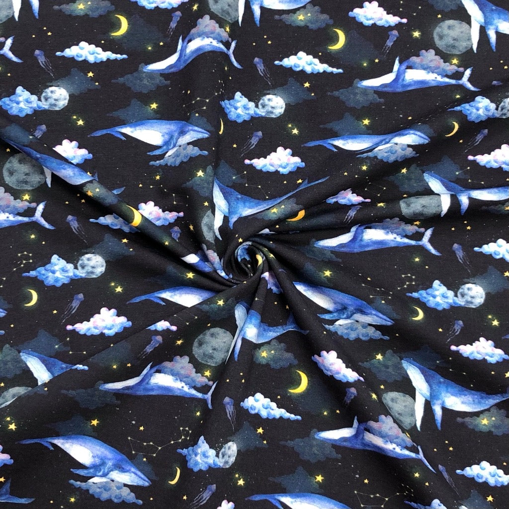 Whales in Space French Terry Fabric