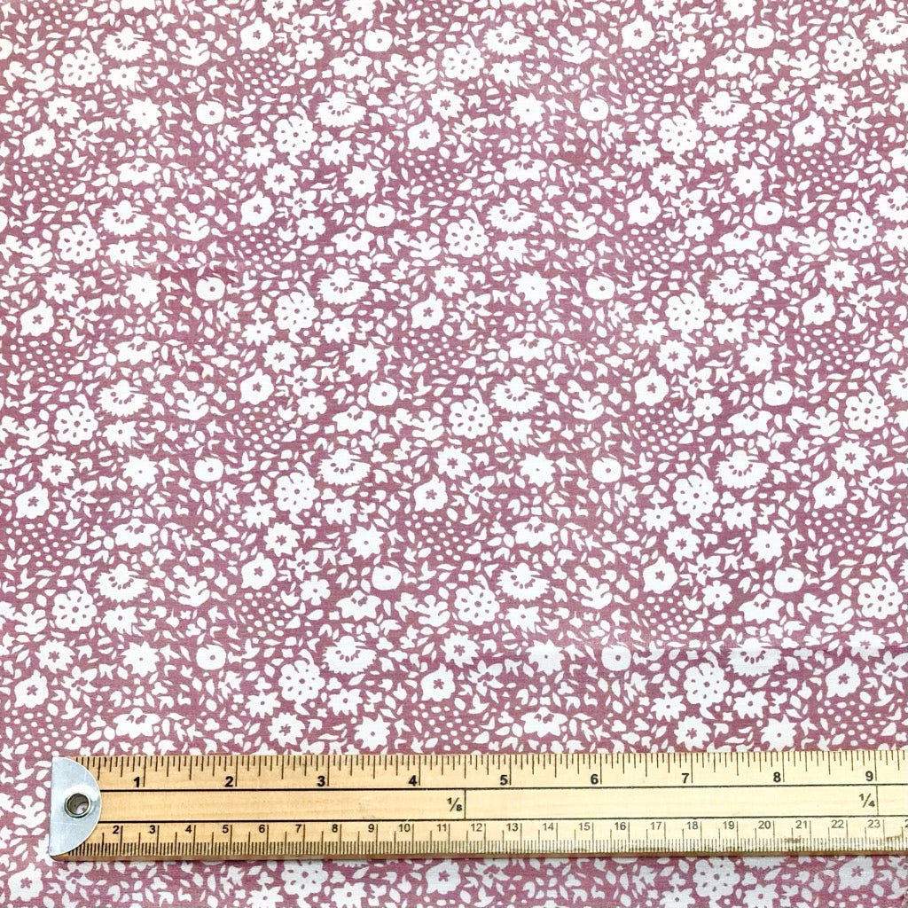 White Ditsy Floral on Dusky Pink Polyester Fabric - Pound Fabrics