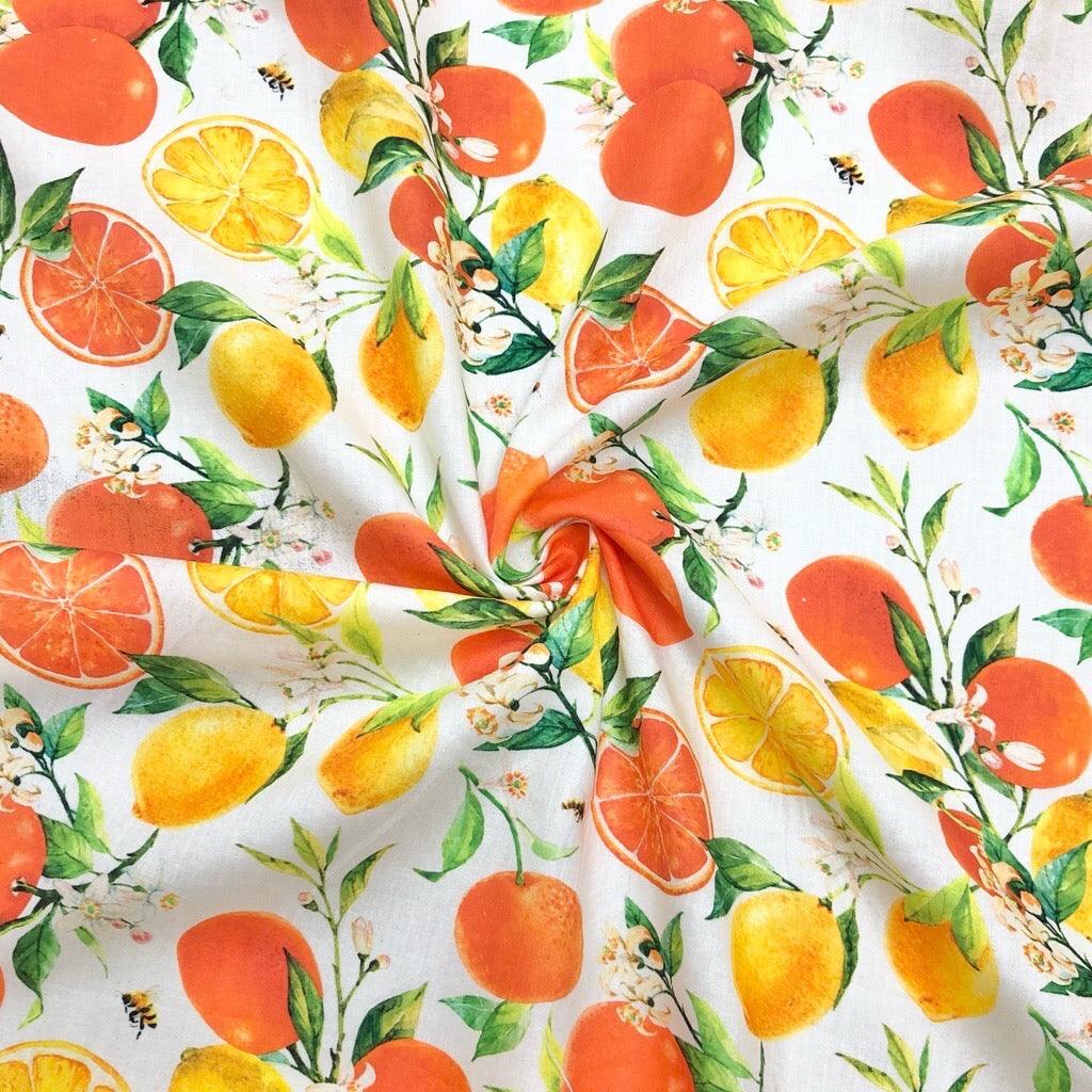 Oranges and Lemons on Cream Cotton Fabric - Pound Fabrics