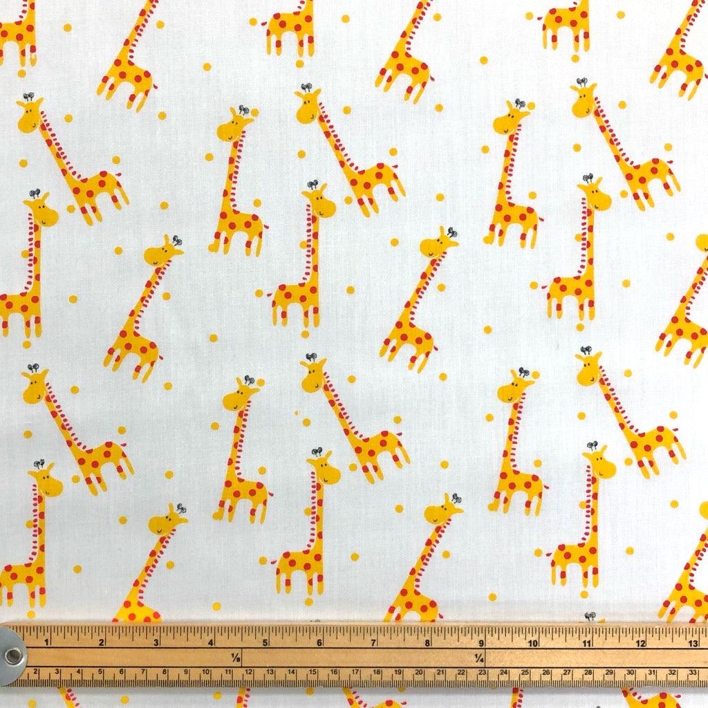 Giraffes on White Polycotton Fabric - Pound Fabrics