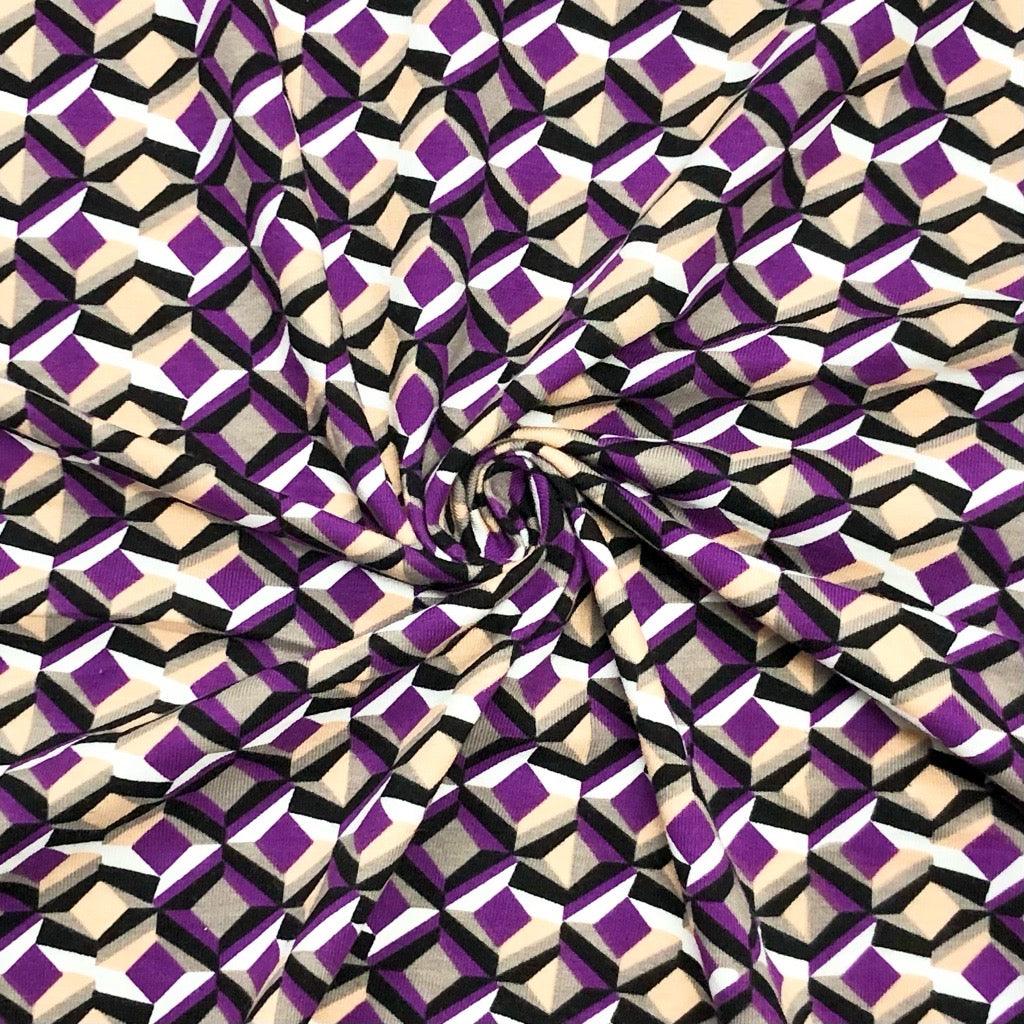 Purple and Beige Geometric Cotton Jersey Fabric - Pound Fabrics