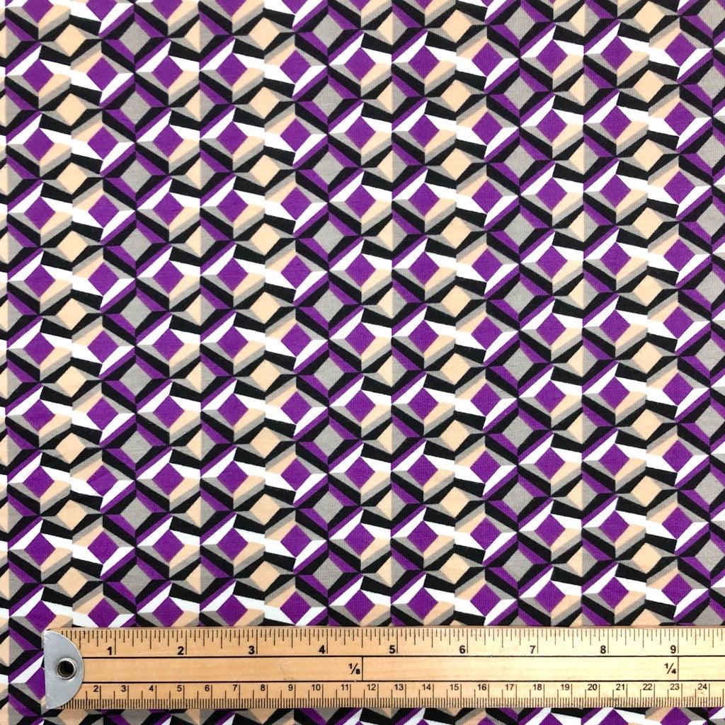 Purple and Beige Geometric Cotton Jersey Fabric - Pound Fabrics