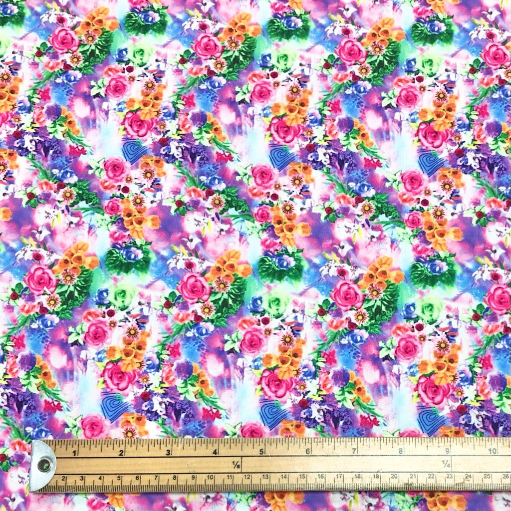 Pink &amp; Orange &amp; Green Floral Cotton-Touch Polyester Fabric - Pound Fabrics