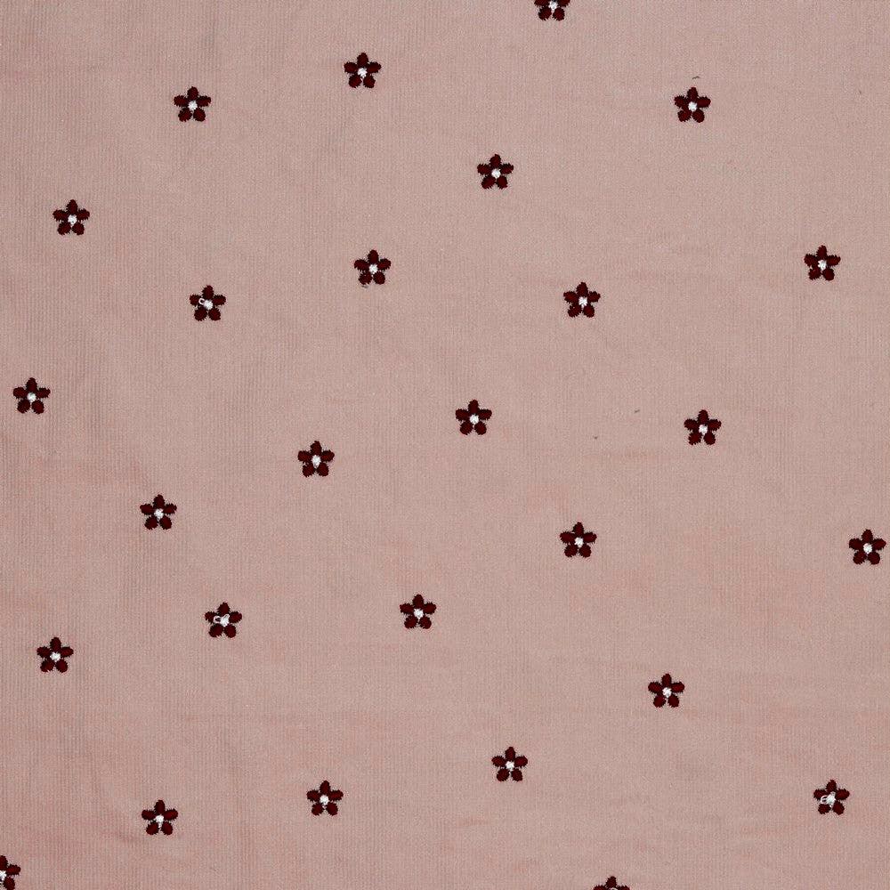 Burgundy Floral on Pink Needlecord Fabric - Pound Fabrics