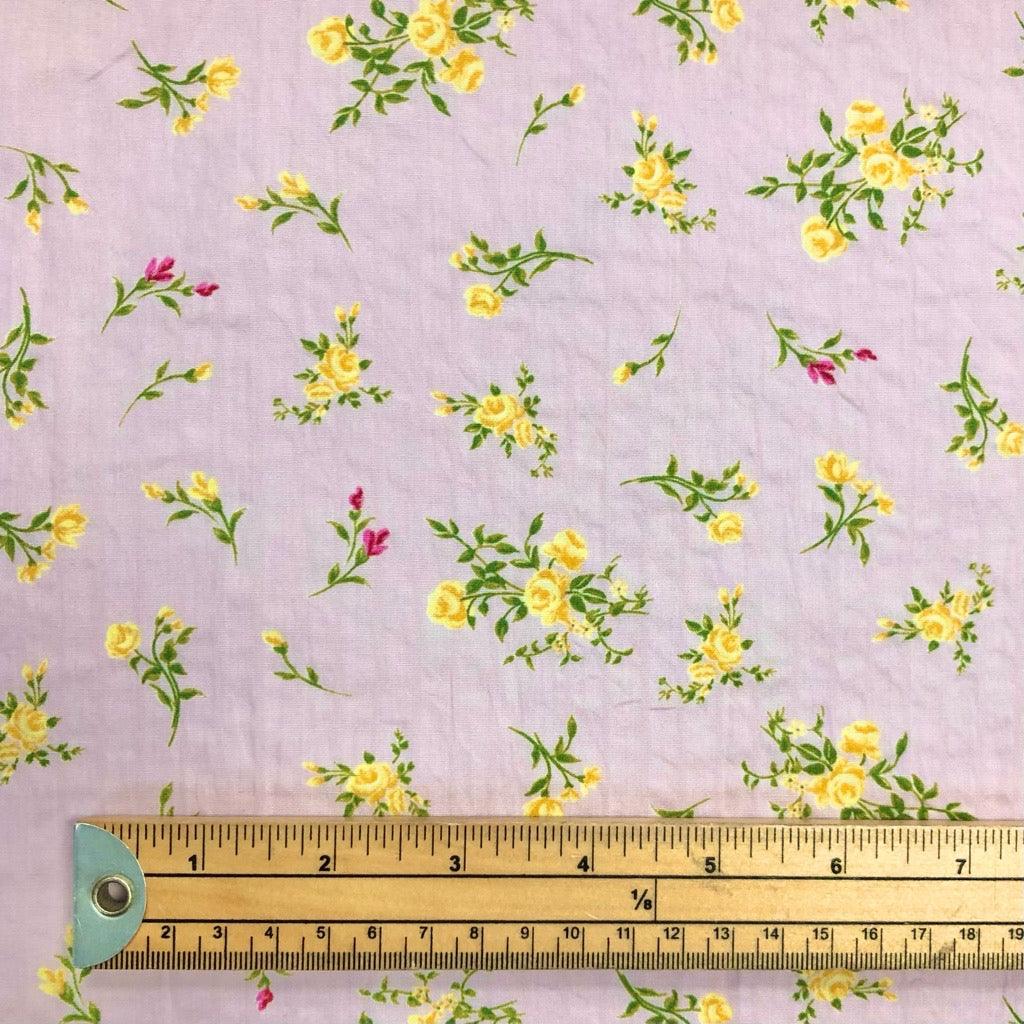 Yellow and Pink Ditsy Flowers on Pink Seersucker Fabric - Pound Fabrics