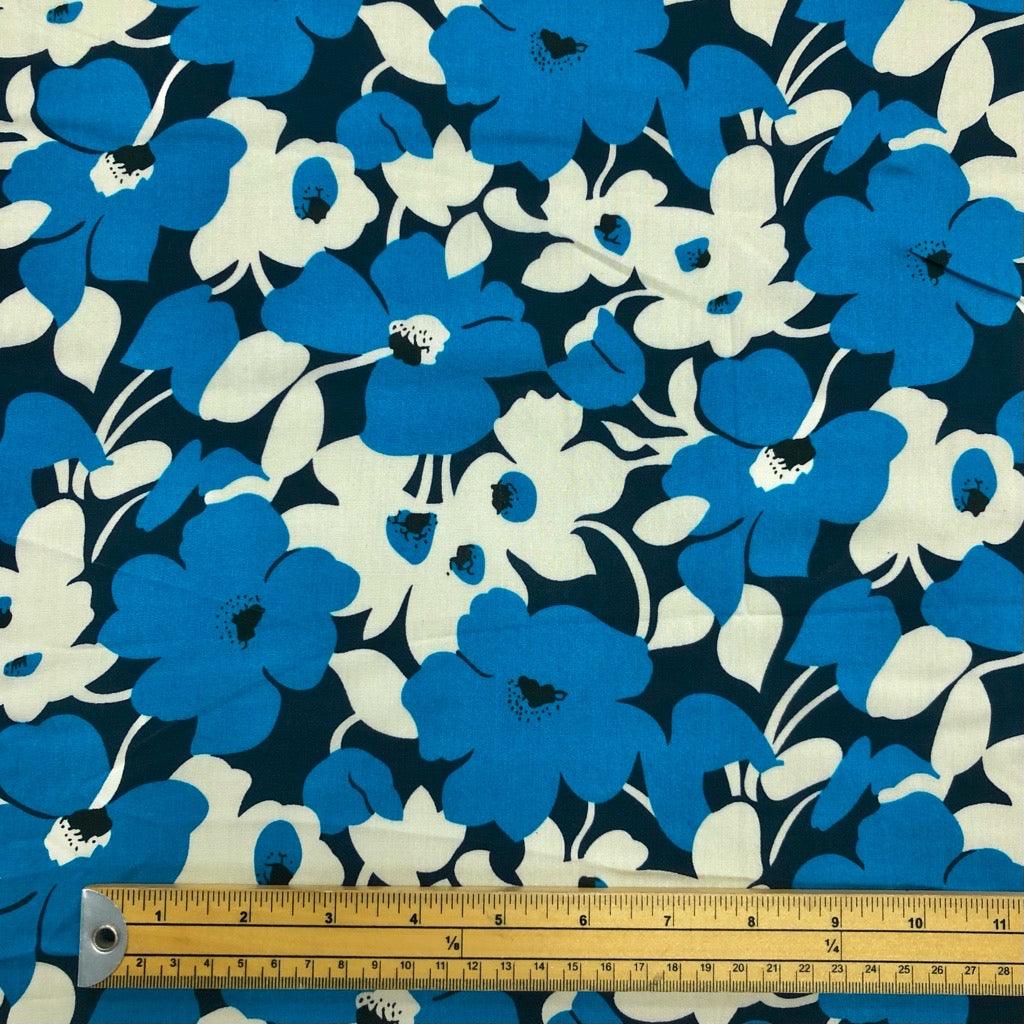 Two Colour Large Floral Viscose Challis Fabric - Pound Fabrics