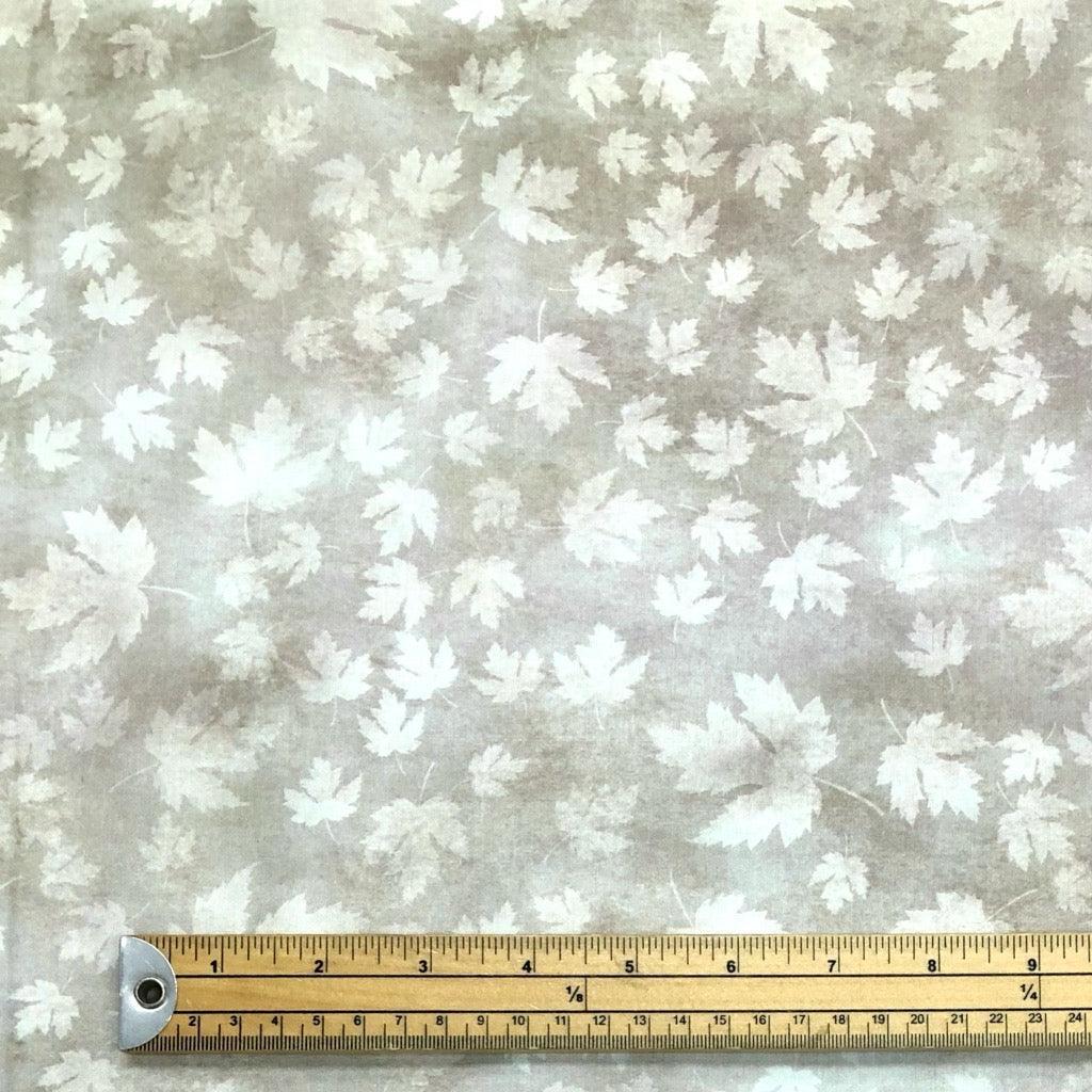 White Maple Leaves on Taupe Cotton Fabric - Pound Fabrics