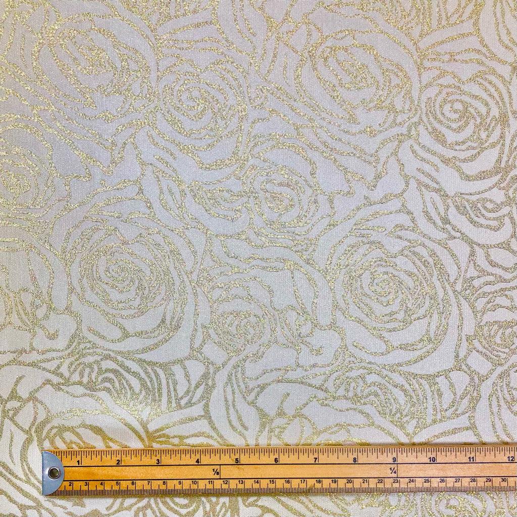 Gold Roses Outline on Gold Brocade Fabric - Pound Fabrics