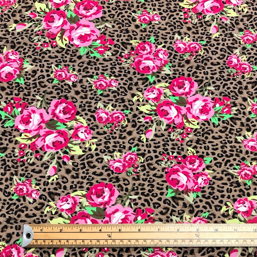 Roses and Leopard Lycra Spandex Fabric