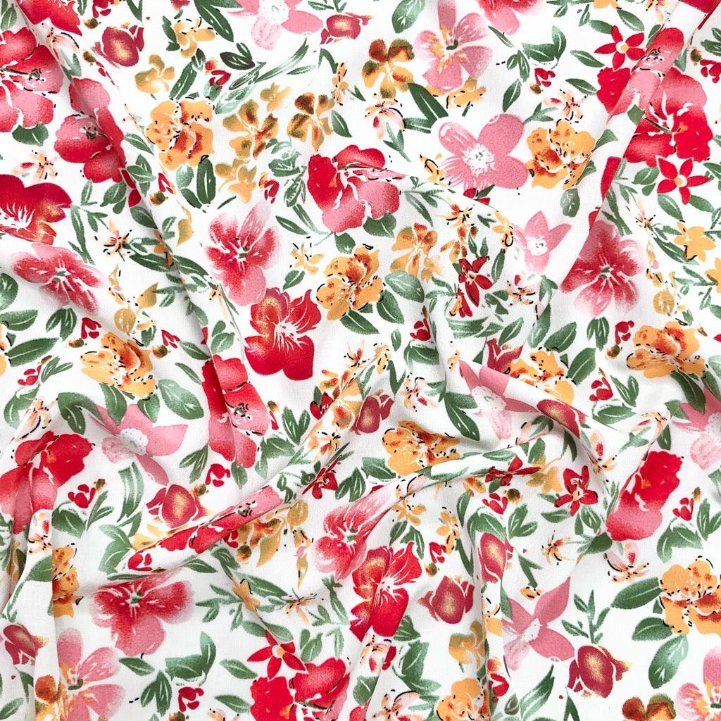 Large and Small Floral and Leaves Polyester Crepe Fabric - Pound Fabrics
