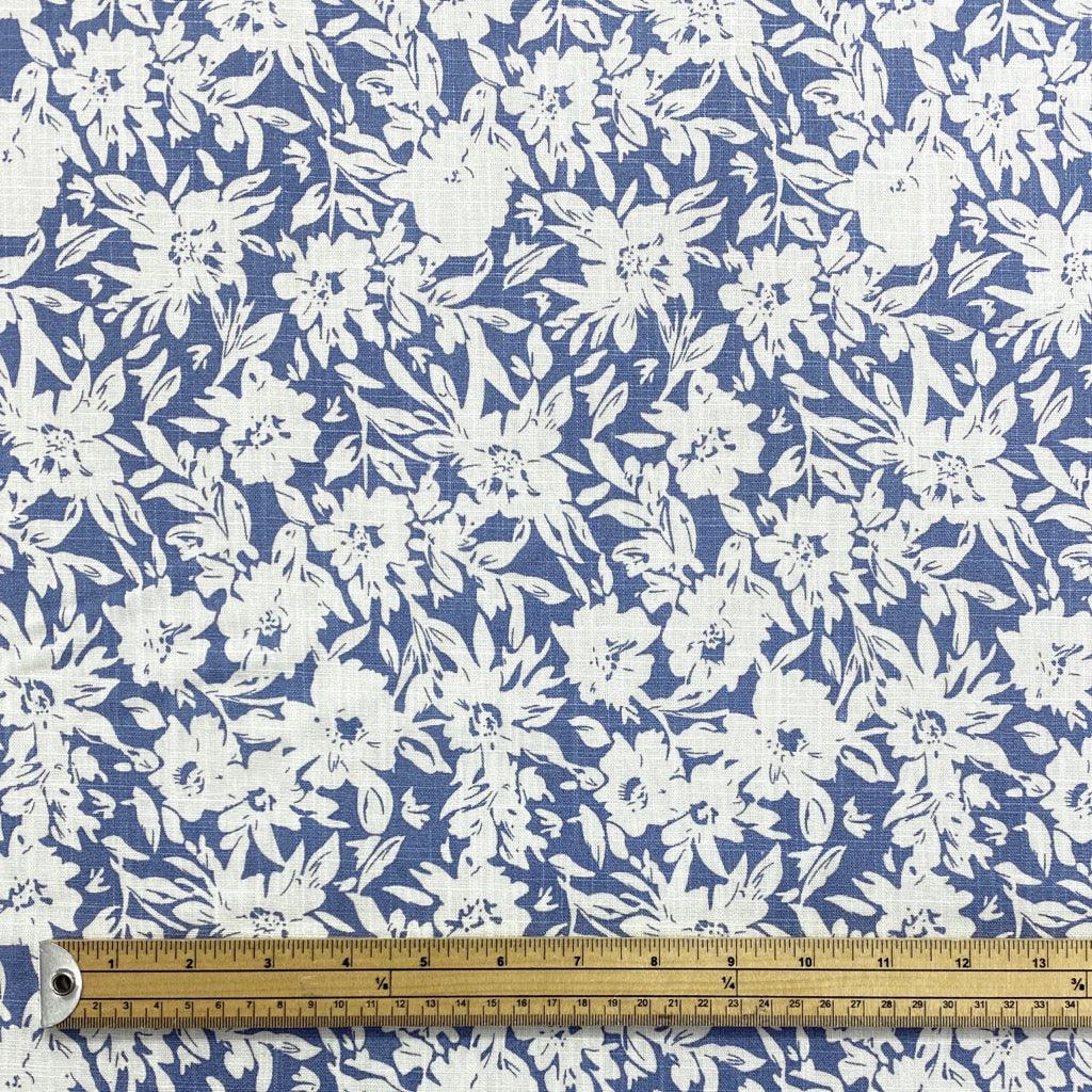White Floral Outline Linen Mix Fabric - Pound Fabrics