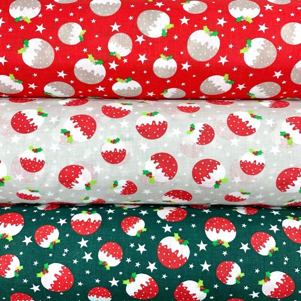 Christmas Pudding and Stars Polycotton Fabric - Pound Fabrics