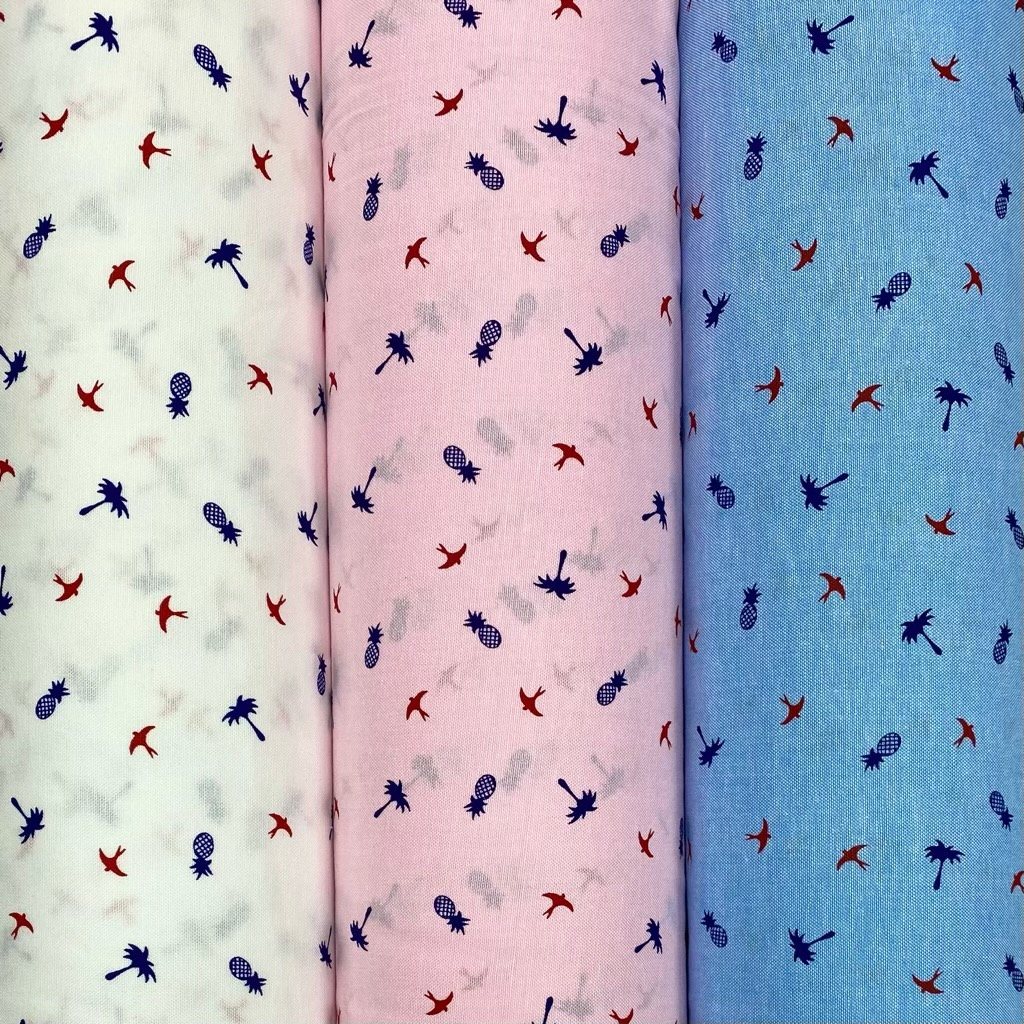 Birds and Pineapple Oxford Polycotton Fabric (6541087604759)