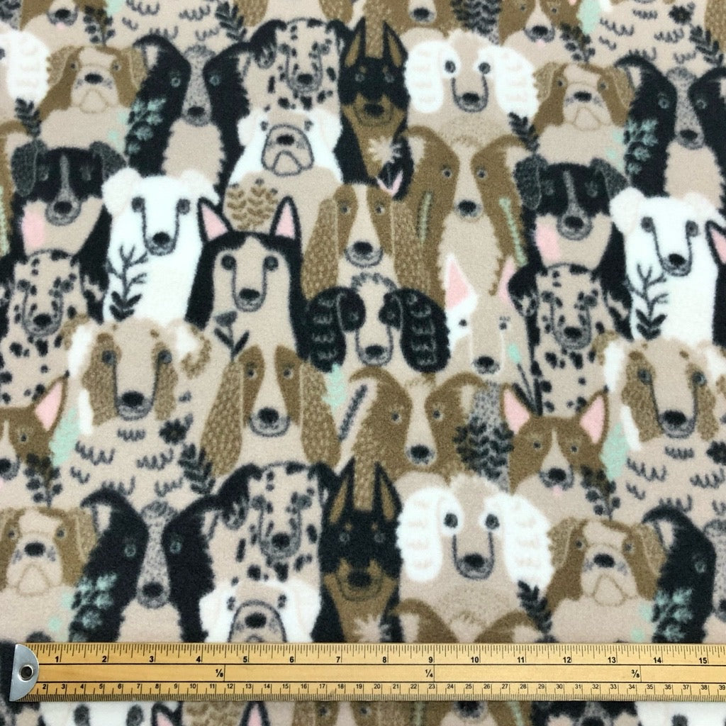 Dogs on Beige Anti Pill Polar Fleece Fabric