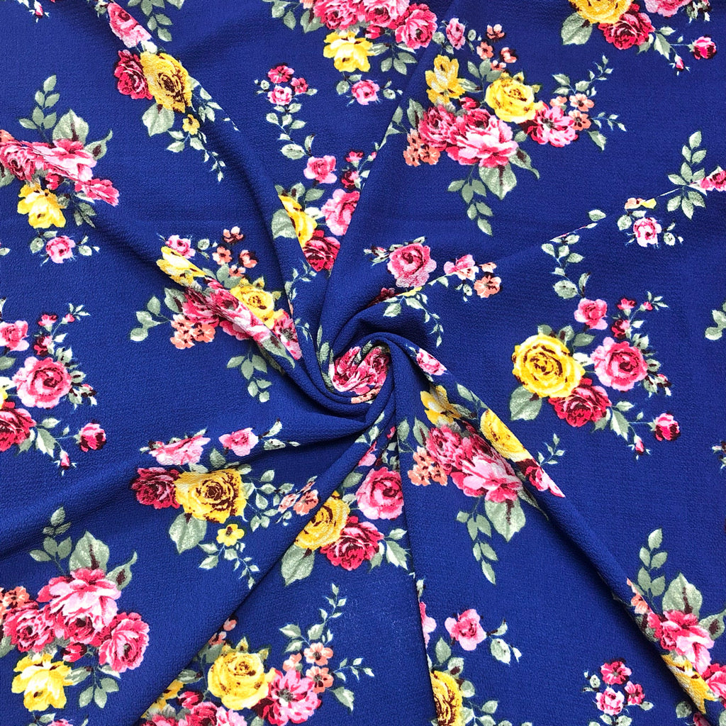 All Over Large Roses Bubble Crepe Fabric - Pound Fabrics