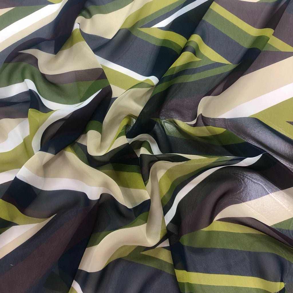 Green/Navy/Purple Stripes Chiffon Fabric - Pound Fabrics