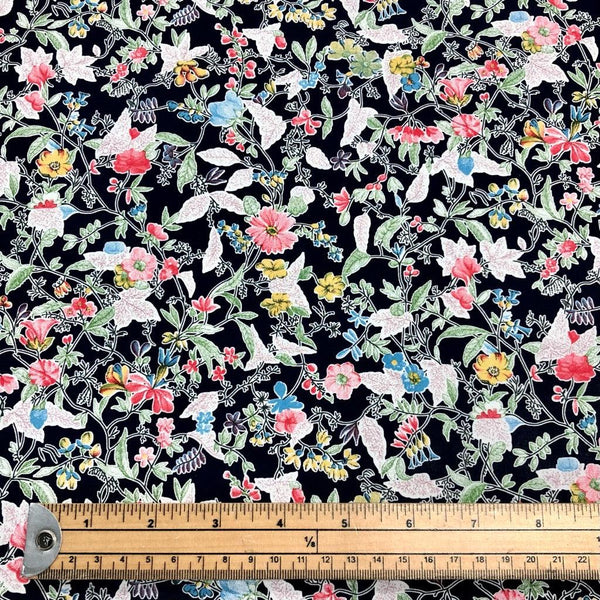 Exquisite Floral on Navy Cotton Lawn Fabric Pound Fabrics
