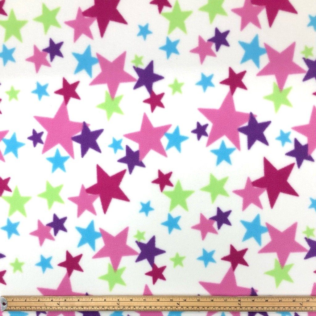 Multicoloured Stars on White Anti Pill Polar Fleece Fabric (6575981821975)