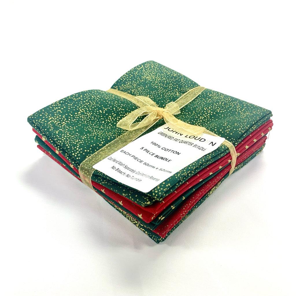 Green/Red Gold Fat Quarter Christmas Bundle - No.11 - Pound Fabrics