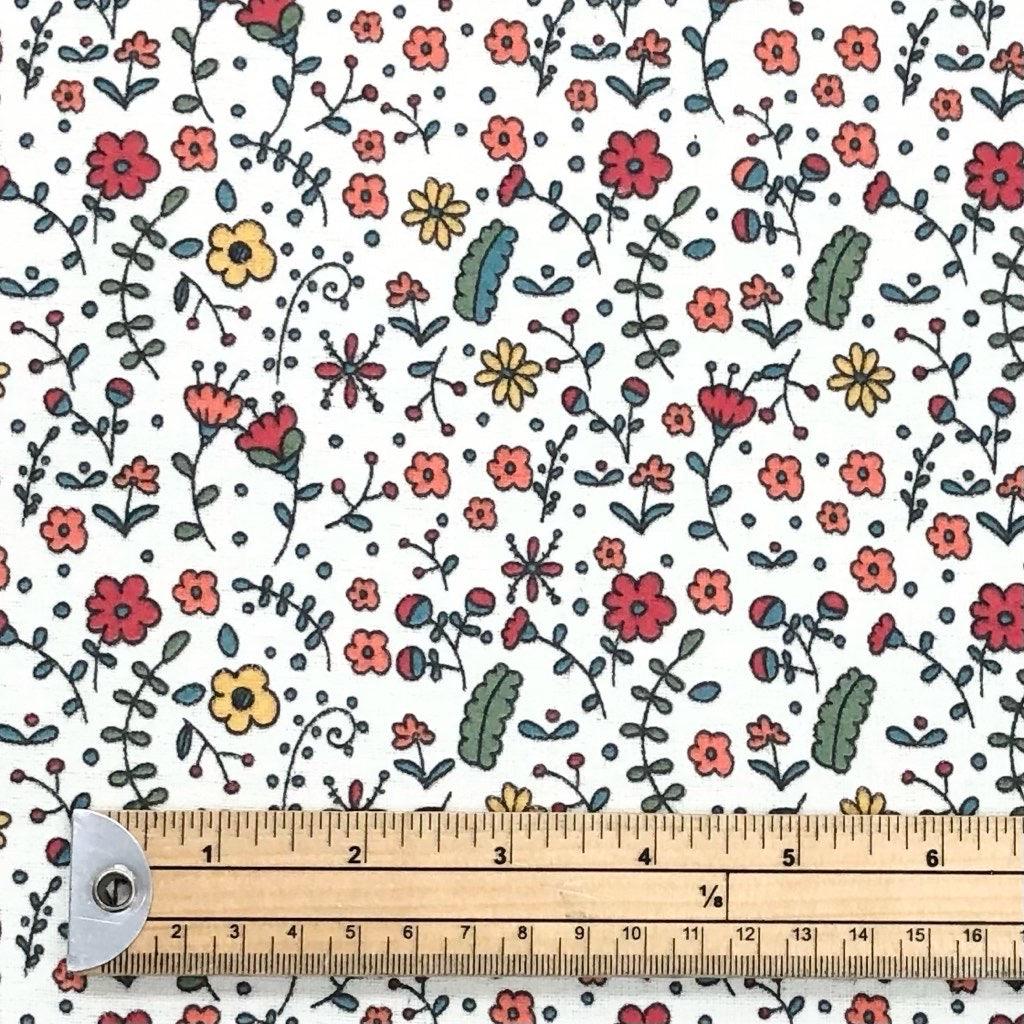 Red Floral Garden Brushed Cotton Fabric - Pound Fabrics