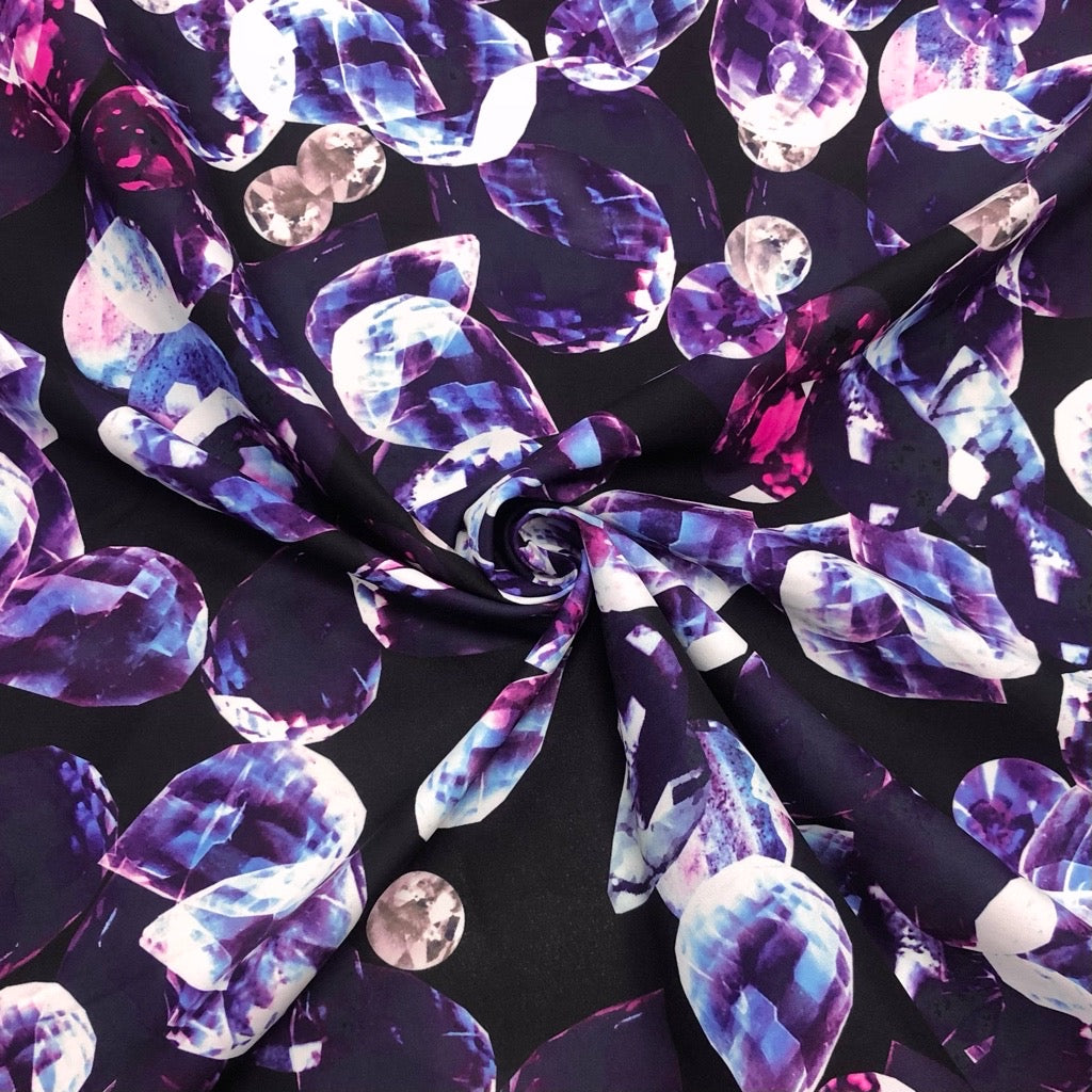 Diamonds on Black Cotton-Touch Polyester Fabric - Pound Fabrics