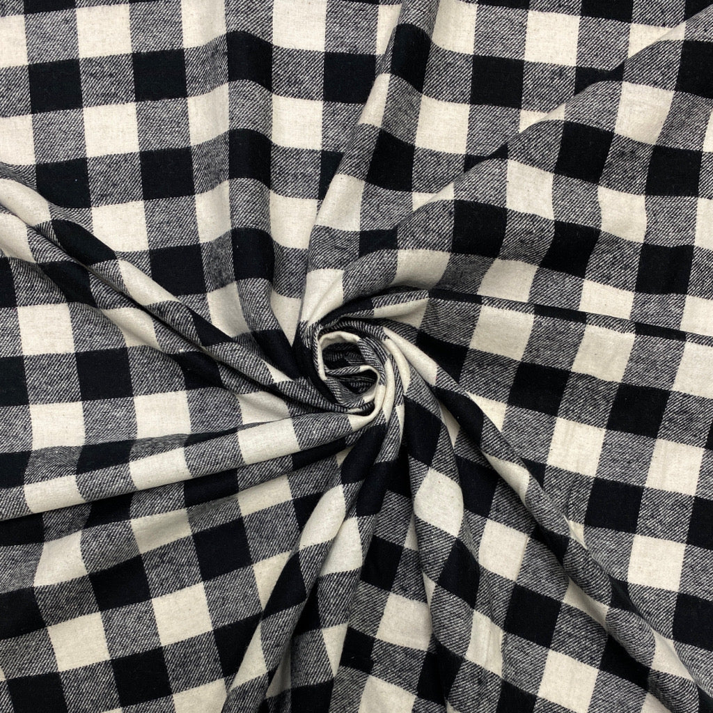 Black and Cream Checkered Brushed Cotton Fabric - Pound Fabrics