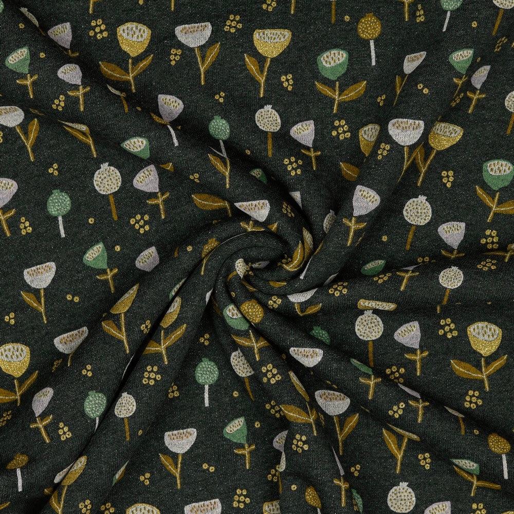 Fantasy Flowers on Grey Sweatshirt Fabric - Pound Fabrics