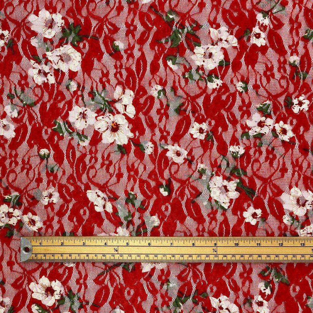 Red Floral Lace Fabric - Pound Fabrics
